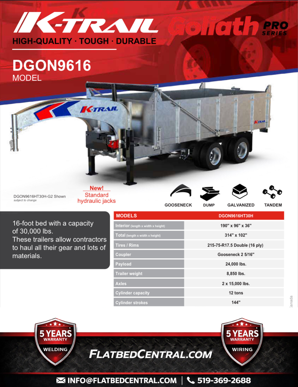 K-Trail “Goliath” 8x16ft Gooseneck Dump 32,500lb — photo 3